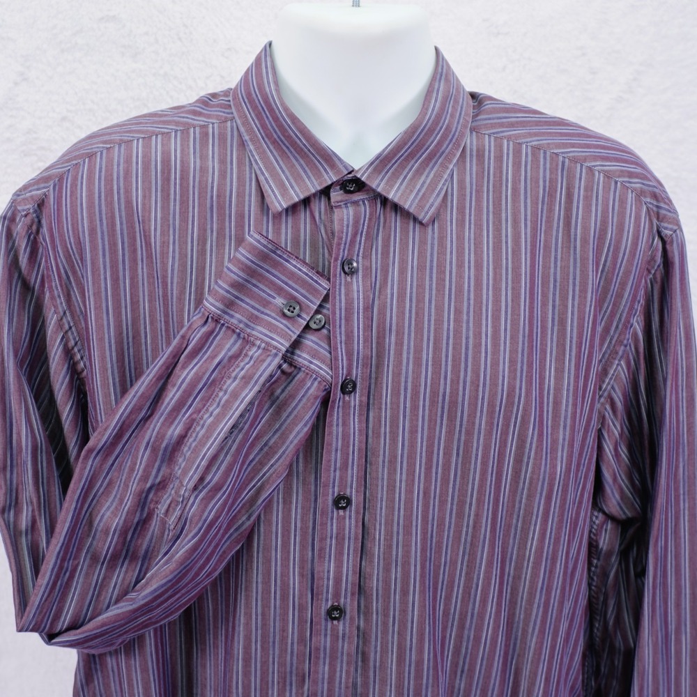 Pronto Uomo -2XL- Purple Blue Striped Modern Fit Collared Dress Shirt Cotton